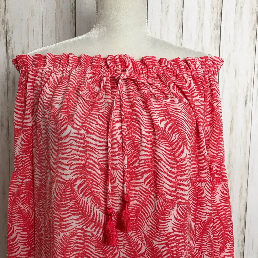 MICHAEL Michael Kors Off Shoulder Bell Sleeve Blouse-Coral and White - Picture 3 of 8